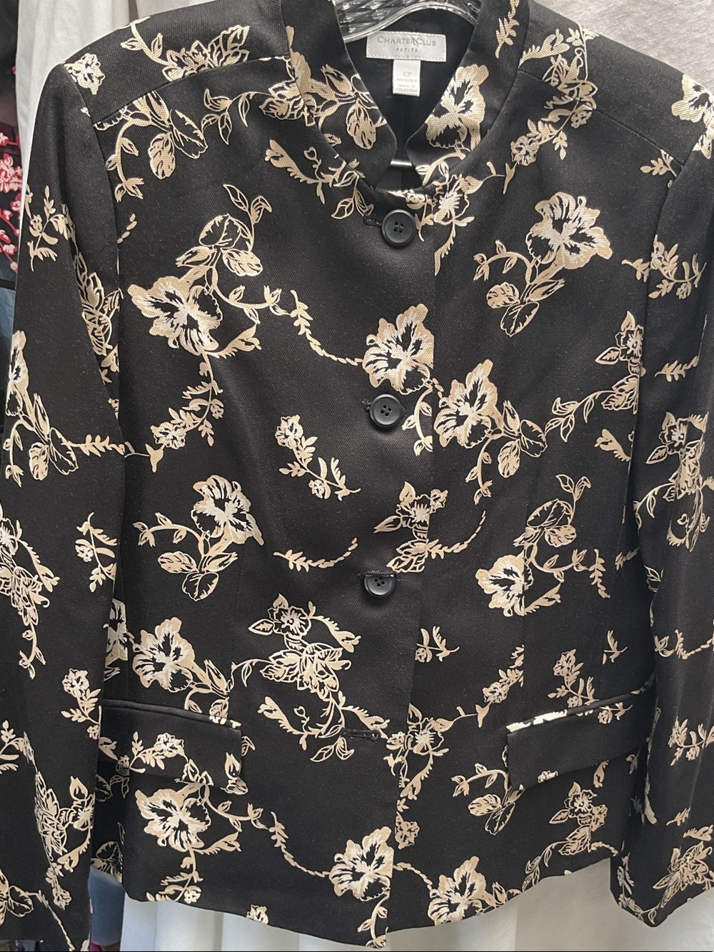 Charter club Black Blazer with Cream Floral Print